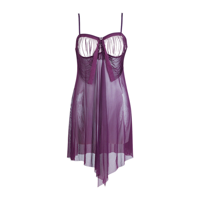 Chemise de nuit dos nu en dentelle